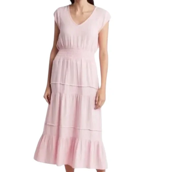 Maisie Gauze Smocked Midi Dress Pink XS NWT Cottagecore Feminine - Picture 1 of 7